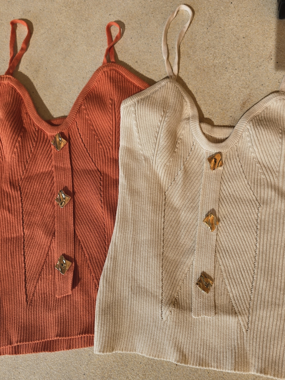 SHEIN Rust & Cream Ribbed Button-Front Cami Pair